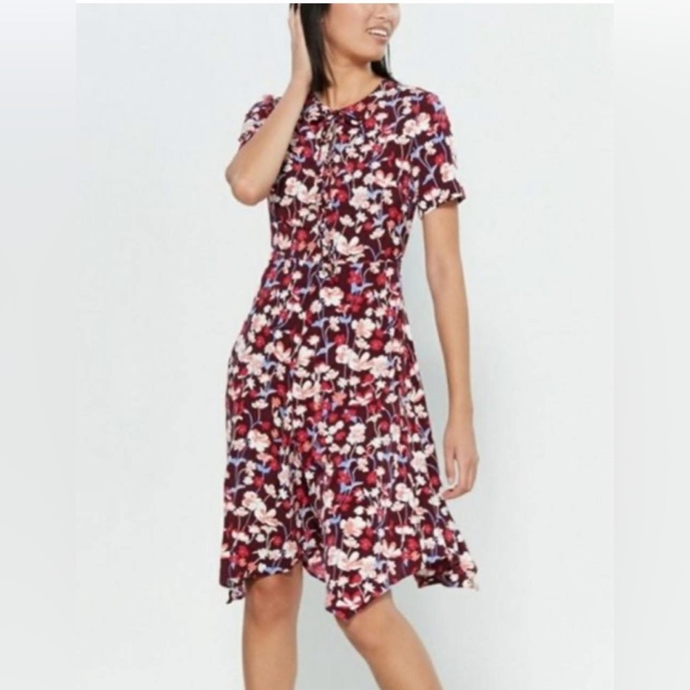 Tommy Hilfiger Red Fit and Flare Midi Dress with Puff Sleeves